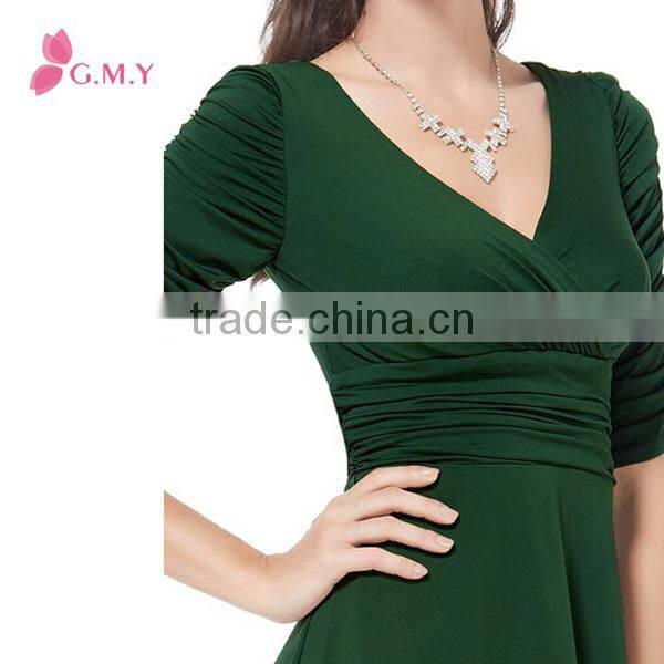 3/4 Sleeve Ruched Waist Classy V-Neck Casual Sexy Cocktail Dress Evening Dress