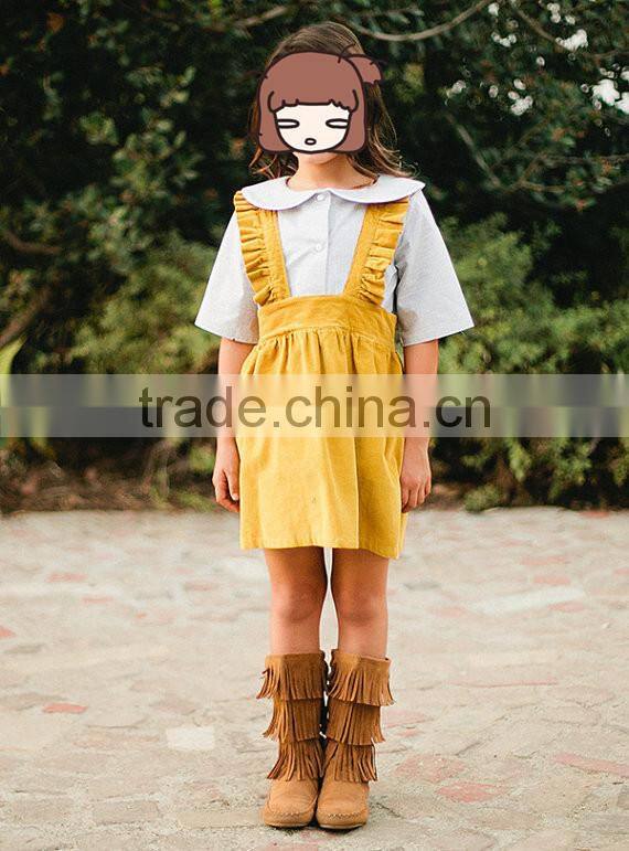 Summer Blue Flower Printed Dress Buttons Design Kids Clothes With Headband