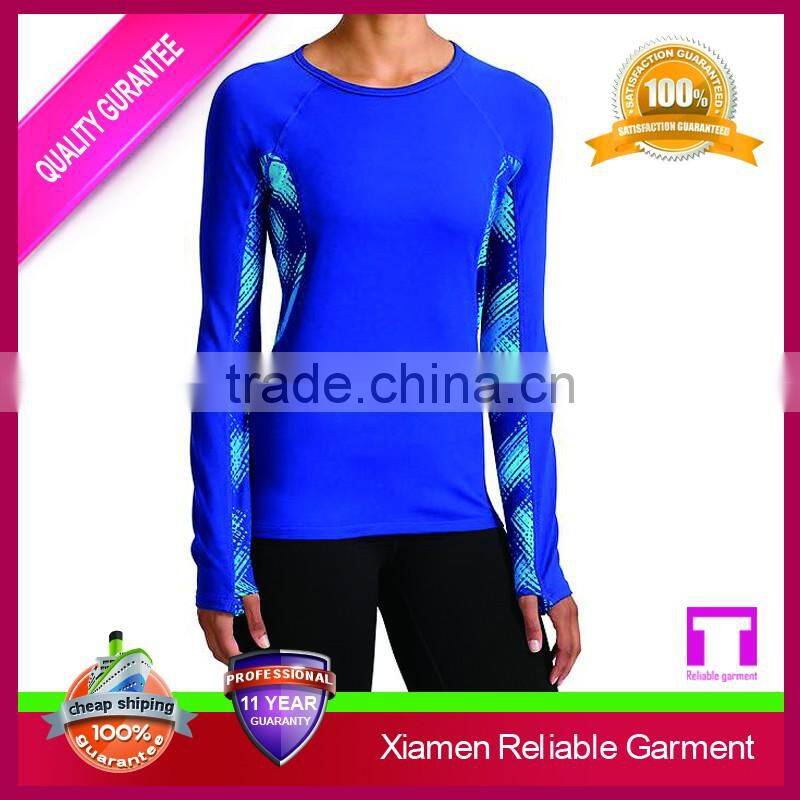 Wholesale polyester elstane dry fit fabric long sleeve t shirt for womens fitness clothing