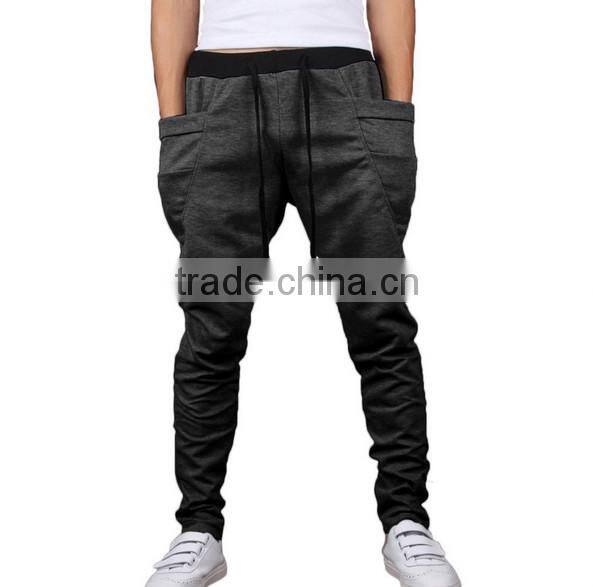 OEM bulking buy closed bottom polyester/cotton yarn custom mens cargo baggy pants with side pockets