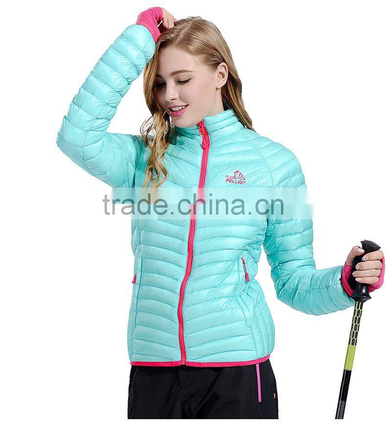 Warm clothing light thin women winter stand up down jacket