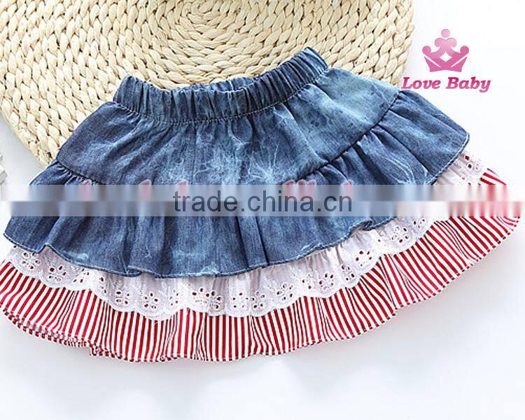 Latest Korean stripe bowknot children demin jeans skirts