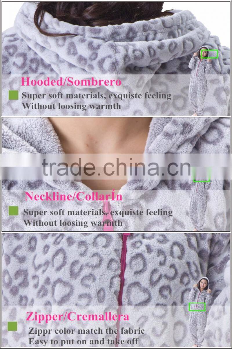 Factory direct sale adult onesie leopard grain design fleece onesie