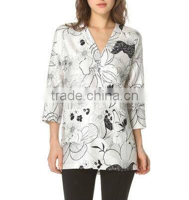 2014 summer women printed satin chiffon tops
