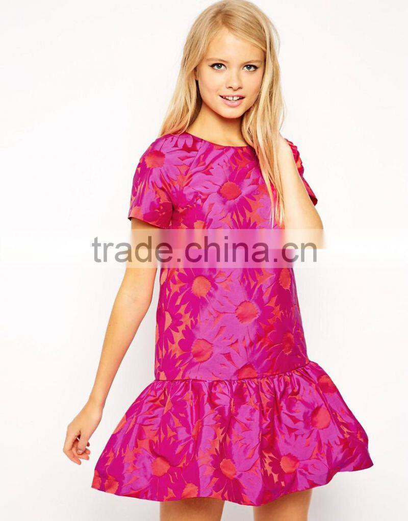 hift Dress in Floral Jacquard with Peplum