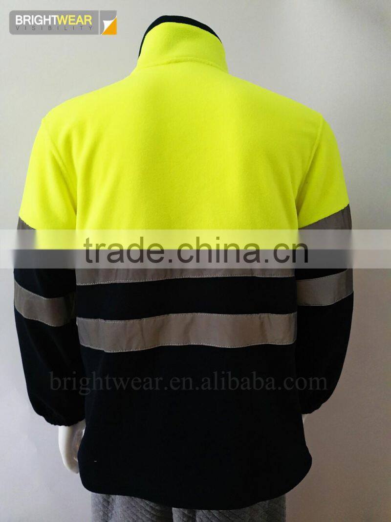 Men's top two-color high visibility polar jacket safety sweatshirt with reflective tapes