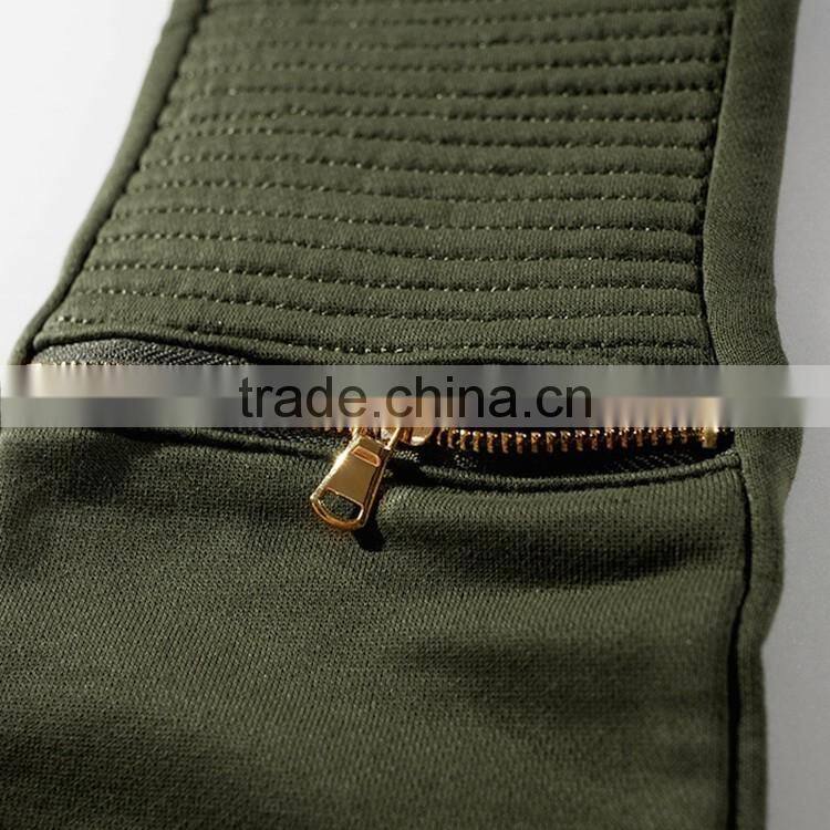 Mens autumn,winter military green jersey wrinkled knee zipper Harem trouser/pants