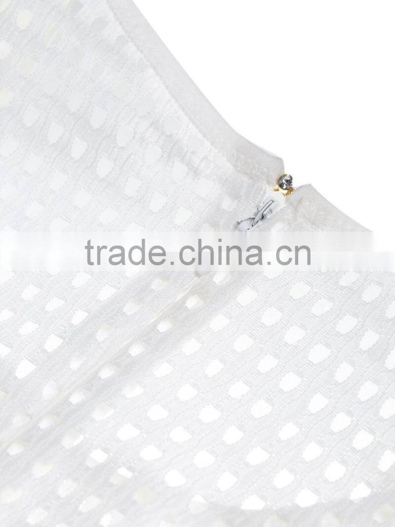 Gilrs solid color plaid hollow out lace sleeveless dress