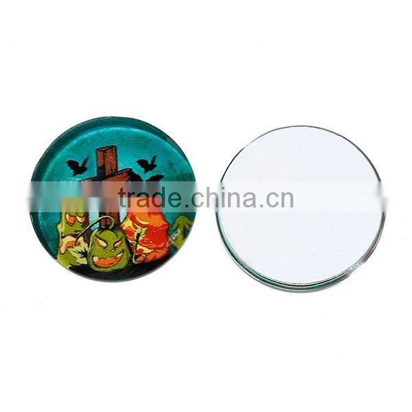 Glass Dome Seals Cabochons Round Flatback Multicolor Halloween Pumpkin Bat Pattern Transparent 20mm Dia