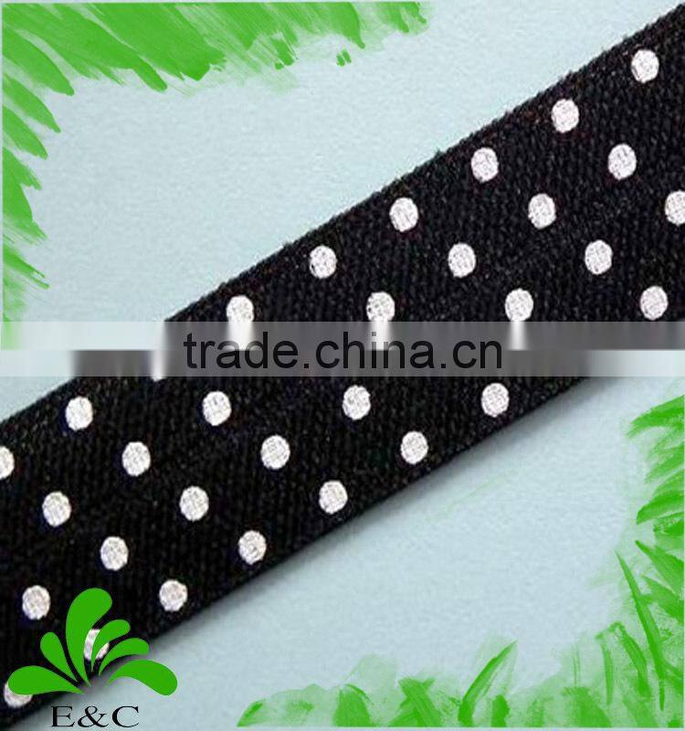 Large Polka Dot Print Satin Faced Black Elastic Hair Band