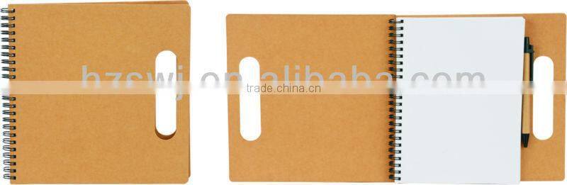 600grams kraft paper cover spiral winding cutout handle notebook notepad 70grams 70sheets 21*21cm with paper pen