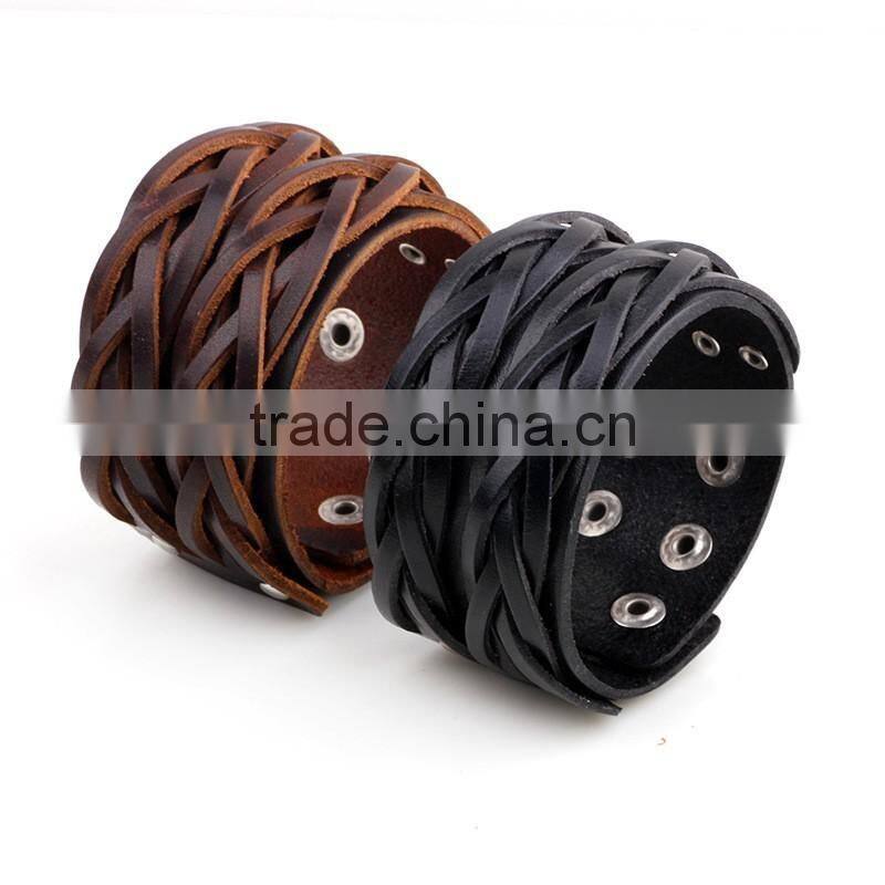 Punk Braided Leather Wide Cuff Bracelets for Unisex Jewelry Accessories Wristband