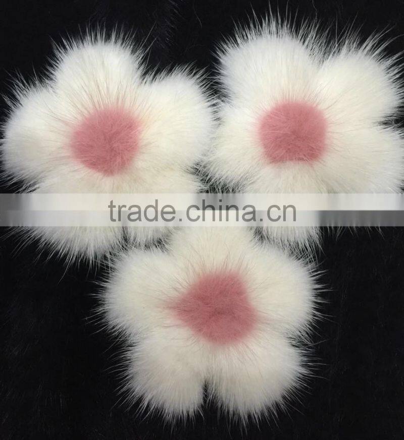 YR836 Women Fashion Fur Accessory Genuine Mink Fur Flower