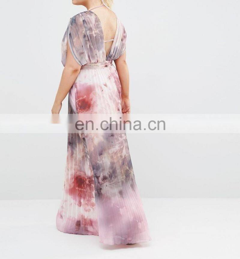 High quality ladies long pleat backless dress