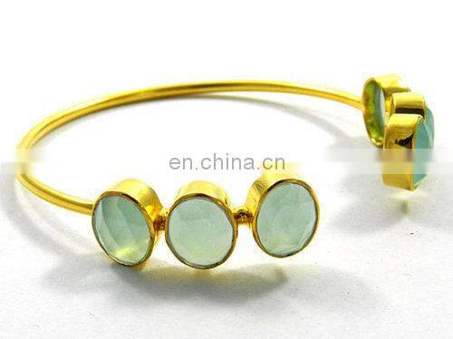 Aqua Chalcedony Adjustable Bracelet/gold plated Bangle, Gemstone jewelry bangel, fashion jewelry bangle