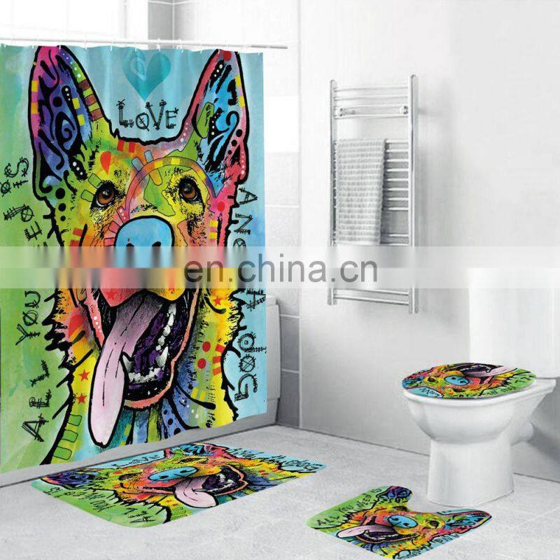 New Design 4 Pcs Shower Curtain Set with Non-Slip Rug Toilet Lid Cover Bath Mat and Vintage Shower Curtain Set for Bathroom