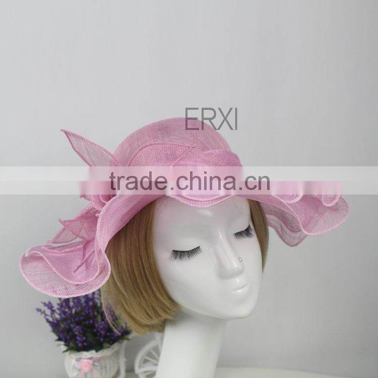 2015 New Style Women Wide Brim Flower Sinamay Hat In Different Color
