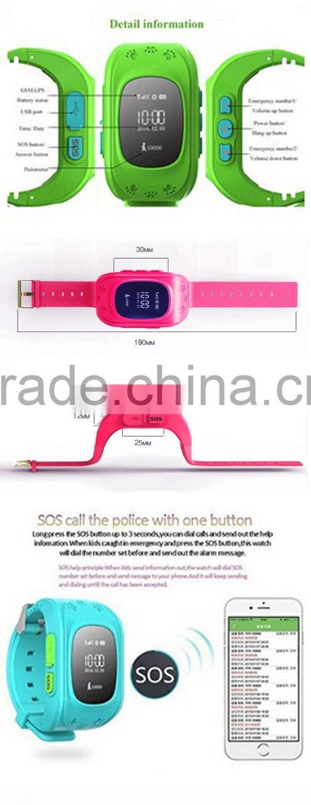 2016 Promotion Dual positioning smart watch with SOS calling fuction smart watch q50 for children kids watch