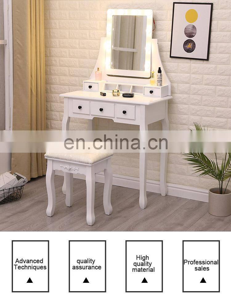 Wholesale Modern White Wooden Cupboard Dressing Table With Mirror And Stool For Bedroom