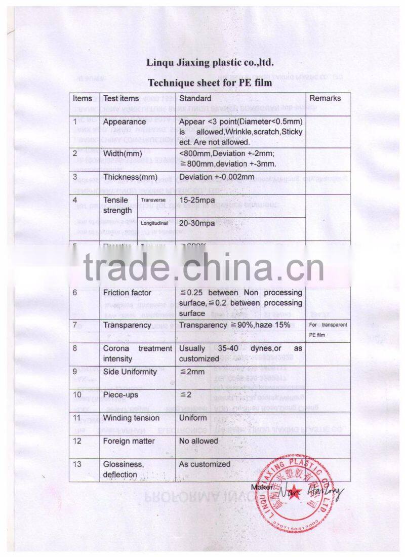 HDPE film for packing and protect