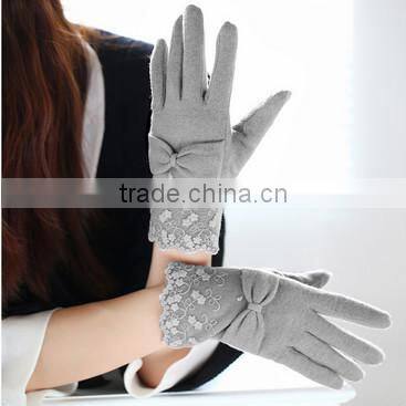 girls fashion sweet warm woolen gloves fashion wool lace gloves with bow