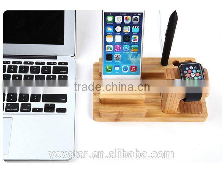 Multi-Functional Watch Holder Stand Wooden Smartphone Mount with Charging Slot