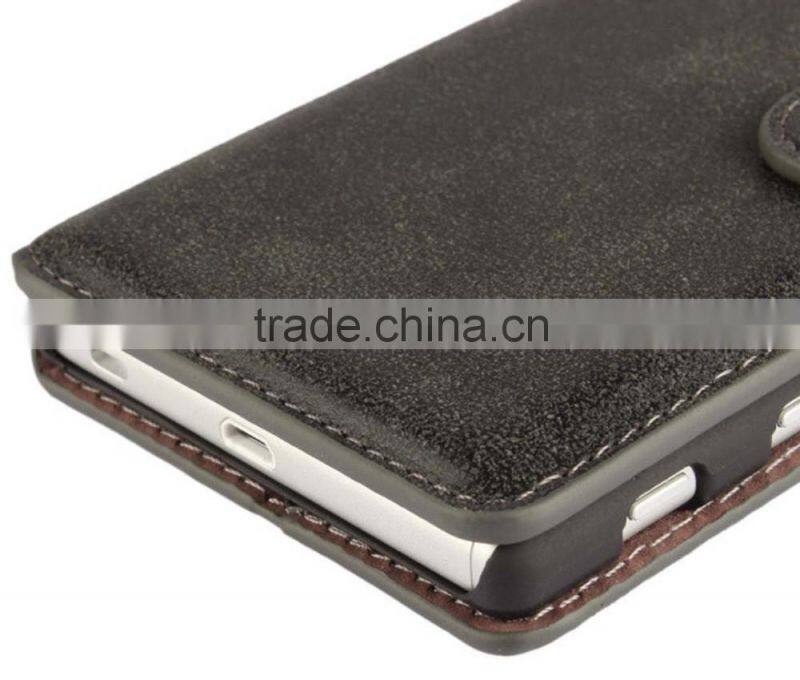PU leather with magnet stand case Vintage Retro Dull Polish Folio Flip holder cover for Sony Xperia Z5