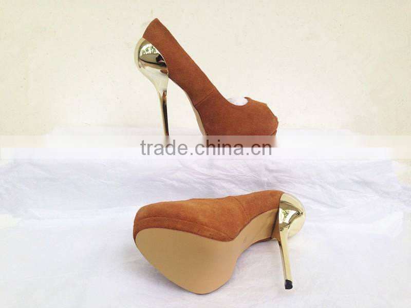 Fashion TV Show Sky High Metal Heel High Platform Peep Toe Dress Shoes Suede Platform Pumps Heels Women