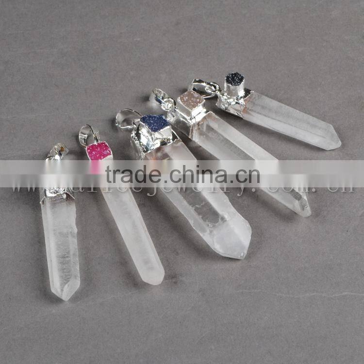 Wholesale natural rough sterling silver spirit jewelry crystal quartz stone point pendant charm connector