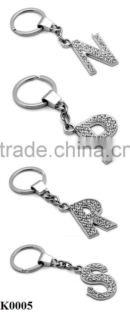 Trend silver plating letter crystal keychain K0005