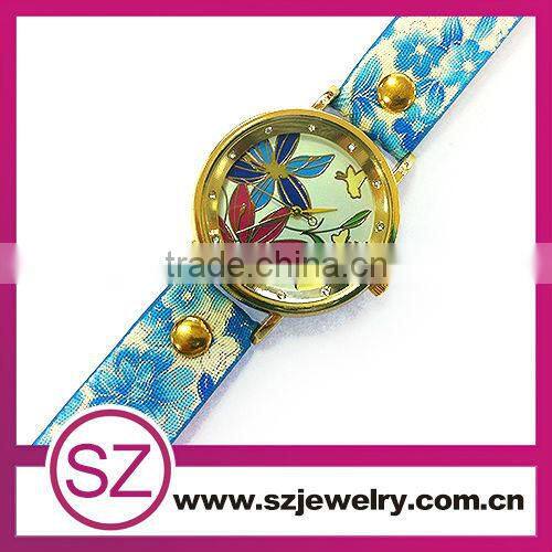 SWH0640 china leather bracelet guangzhou watch wholesale with flower and birds