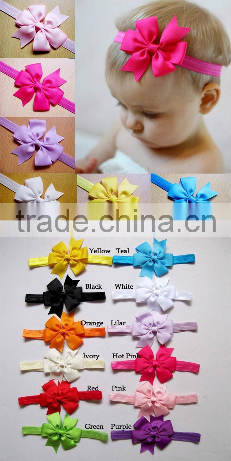factory baby pink yellow blue elastic satin grosgrain ribbon hair band with bow