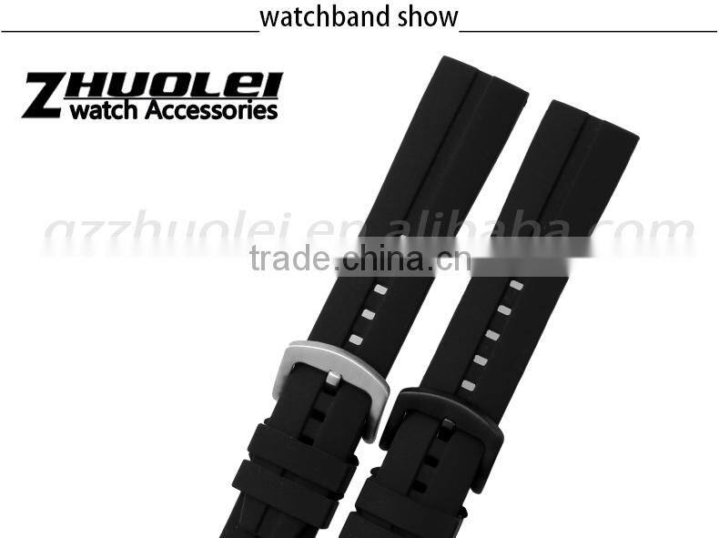 Hotsale 22|24mm waterproof high quality silicone watch strap with stainless steel buckle