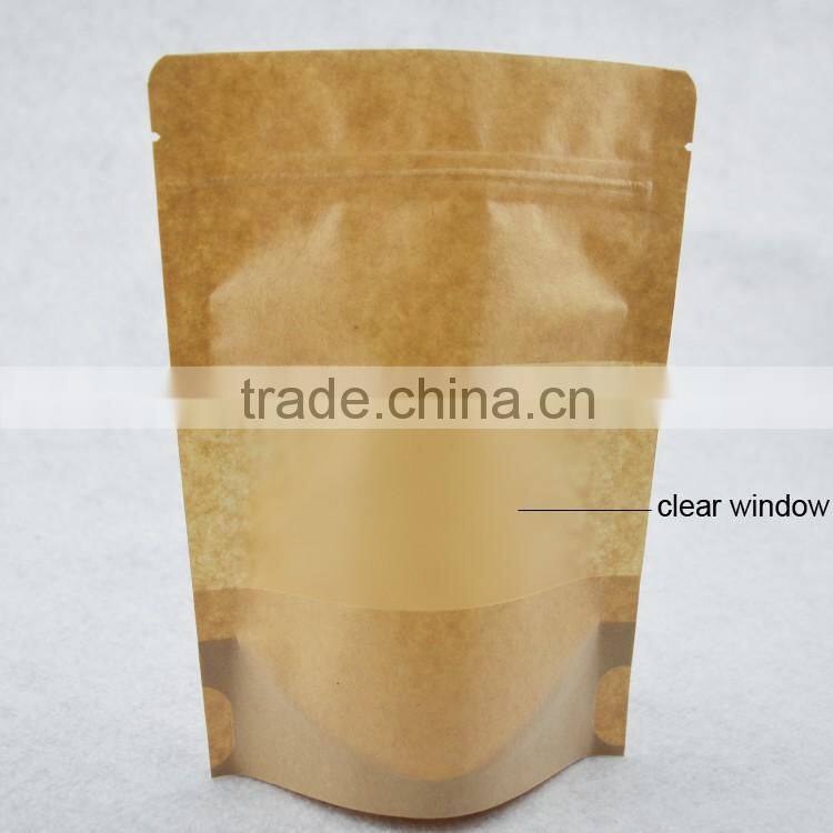 food grade stand up zipper kraft paper bag with clear window accept custom printing