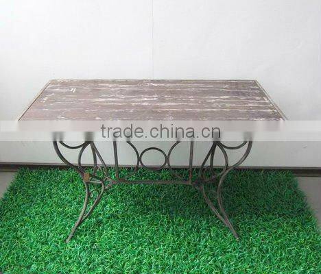 rectangle metal and wooden table