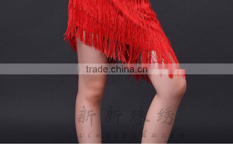 2016 Children Dance Skirt with Sleeves Sequins Latin Dresses Backless Fringe Children Latin Dance Dress for Girls Competition