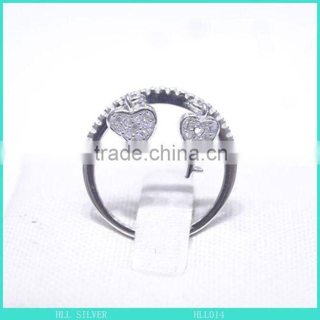 silver 925 heart and key dangle charm ring hot sell cheap price silver ring jewelry