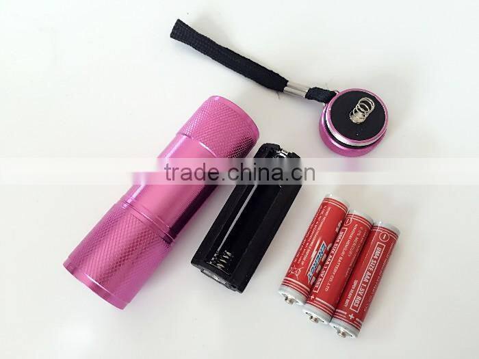 Onlystar GS-8005 promotional gift emergency small aluminum mini color 9led pocket light 9 led uv flashlight