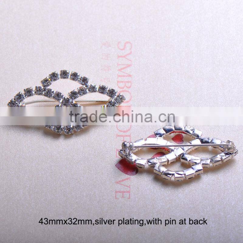 (M0634) 27mmX32 rhinestone metal brooch with pin, two style, with pin ,silver color