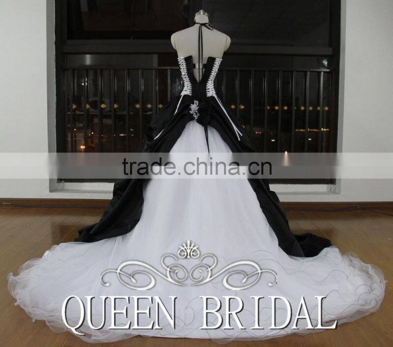 Real Works Strapless Black and White Wedding Dresses 2015 Ball Gown