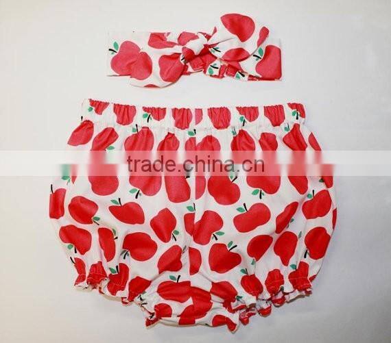 Baby bloomers and headband set Apple print toddler girl diaper shorts 2pc