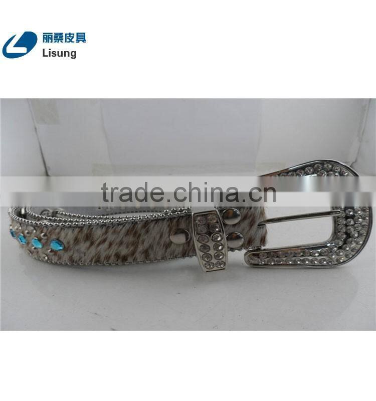 Blue Crystal Bead Crosses Western Cowgirl Rhinestone Leather Belt