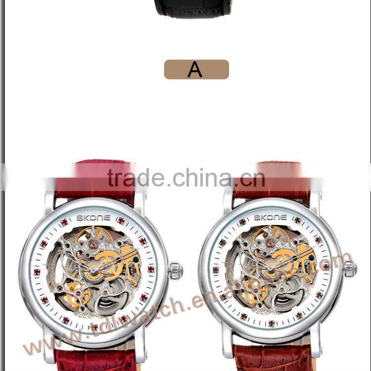 Genuine Leather Mechanical Stylish Men Skeleton Watch