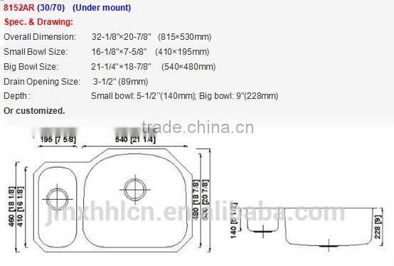2015 hotsell 20/80 stainless steel kitchen sink