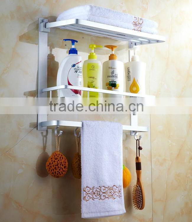 3 tier Bathroom Minimalist Towel Rack Shelf with Foldable Towel Bars/aluminum Wall Mounted bathroom rack