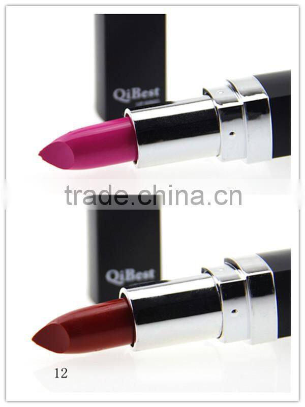 Fashion 12 color matte lipstick black tube purle red pink color longlasting waterproof lipstick