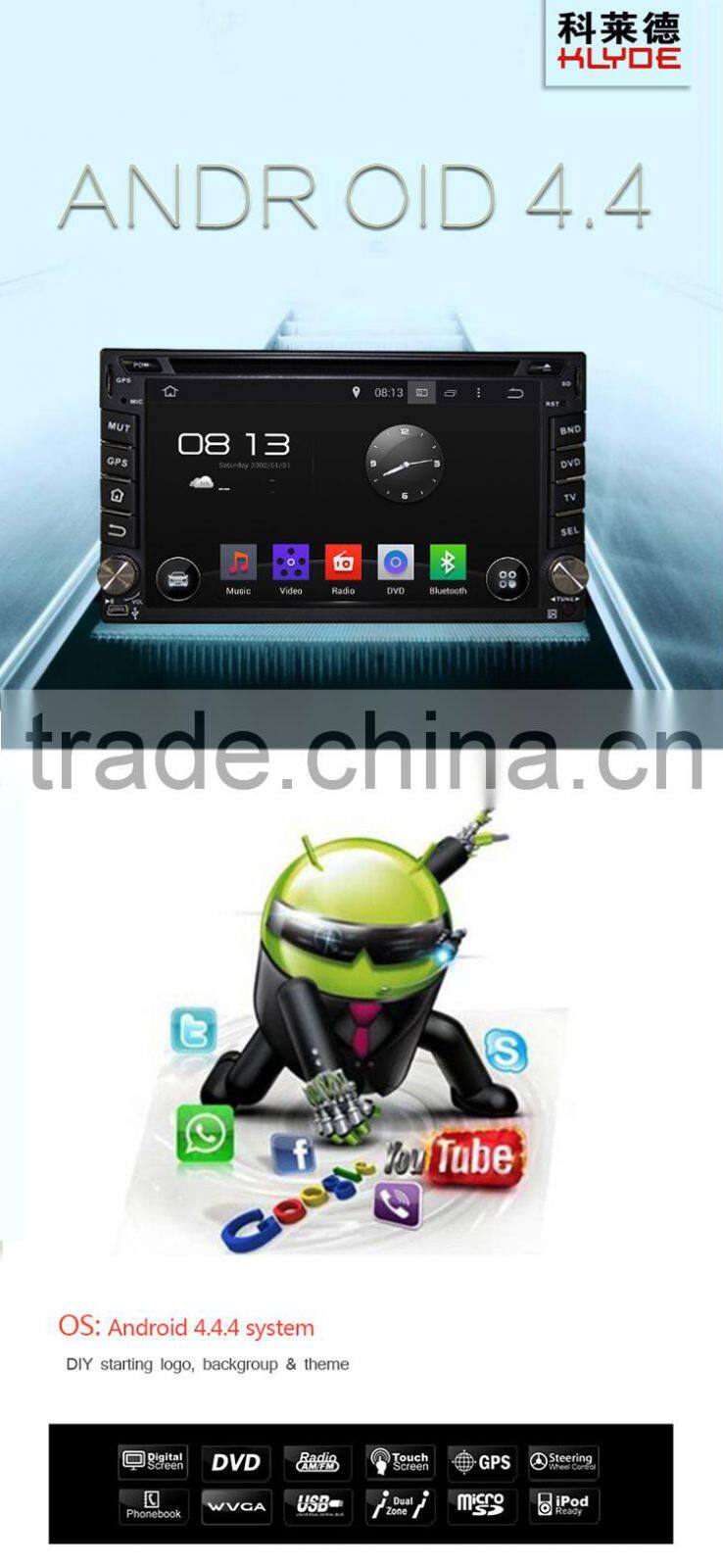 6.2 inch 16 GB quad core Android 5.1.1 car dvd player for universal