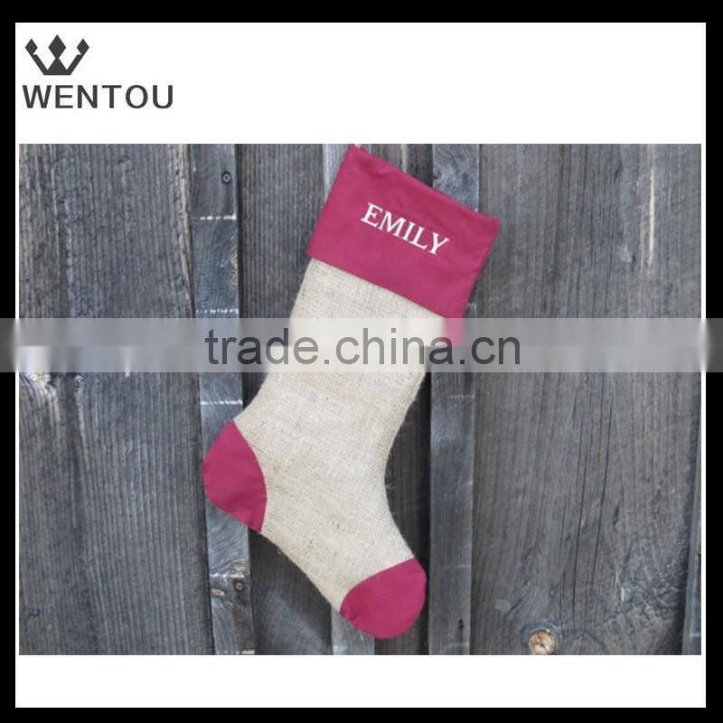 Monogrammed personalized Burlap Christmas Stocking