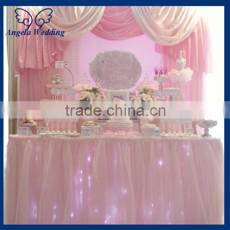 SK011C New arrival hot beautiful decorative bridal ruffled wedding ivory organza table skirt