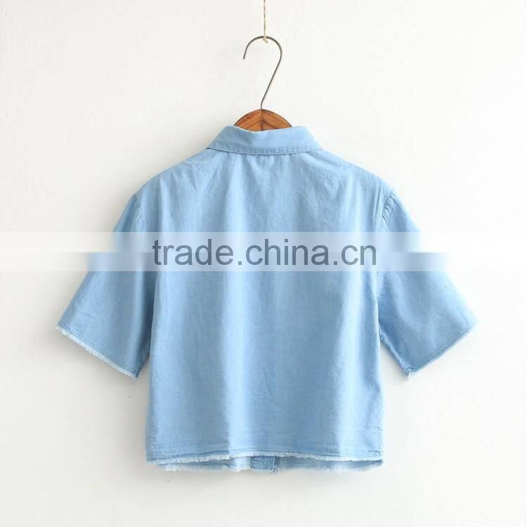 Wholesale Women Blouse Top 2016 Latest Lady Fashion Denim Shirts